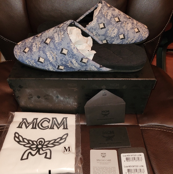 MCM Womens Vintage Blue Monogram Slides - Picture 9 of 16